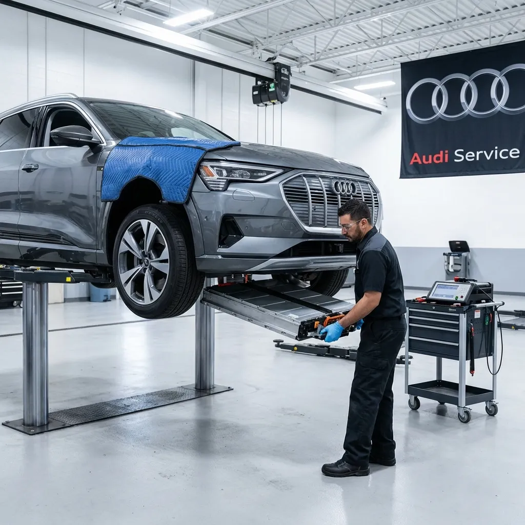 Technician replacing Audi e-tron battery