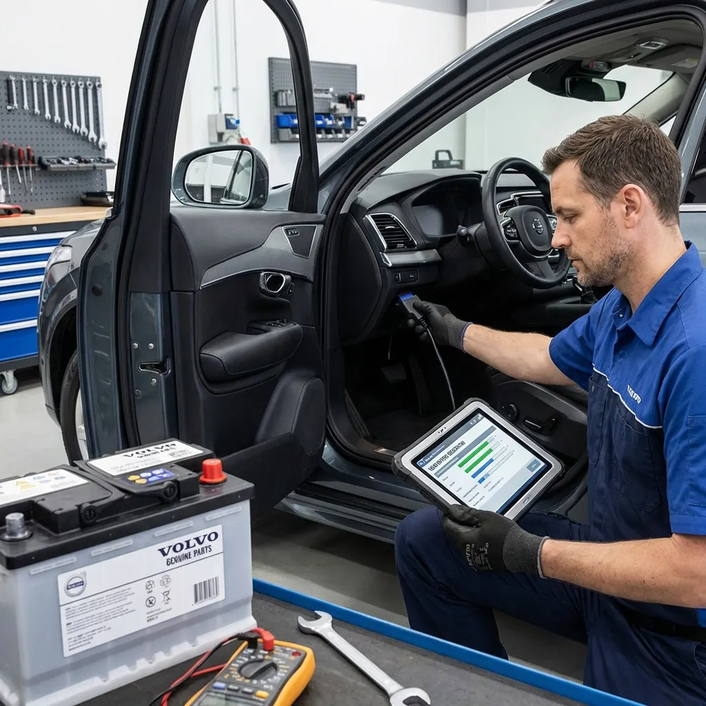 Technician registering Volvo battery
